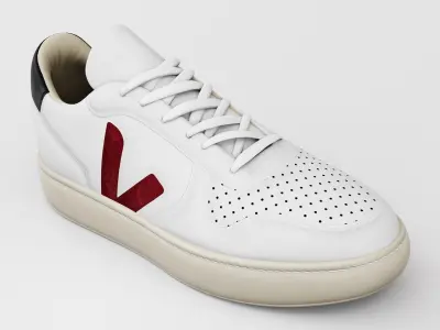 Casual Sneaker Leather Veja Style - White Black Red Low-poly 3D model