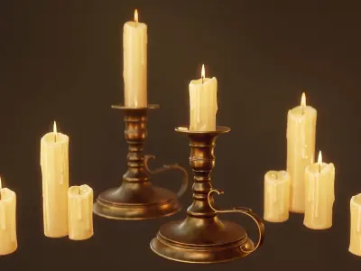 Candles Candlestick - PBR Game Ready Low-poly 3D model