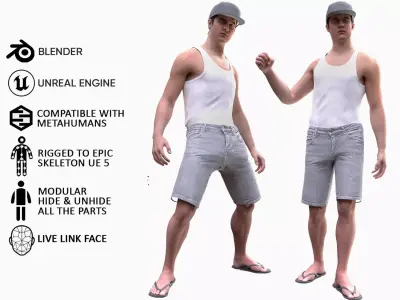 Man - Summer outfit 11 - Modular - Rigged Low-poly 3D model