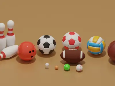 Sport Balls Collection Low-poly 3D model