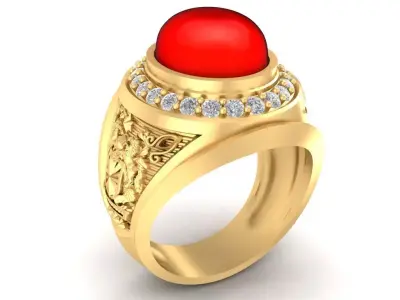Vintage Red Gemstone Signet Ring for Men 2201 3D print model