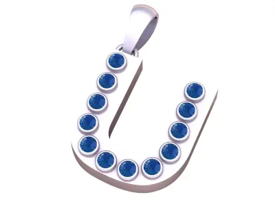 U Initial Gold Pendant   Ruby Stone 3D PRINTABLE MODEL  3D print model