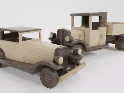 Wooden Toy Car Wooden Toy Truck Low-poly 3D model