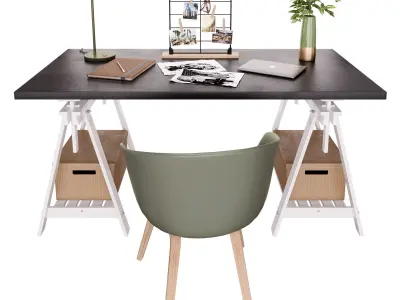 Workplace 3 desk with two chairs and chair 3D model