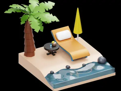 Summer 3D Illustration Low-poly 3D model