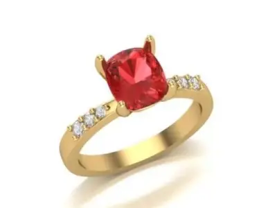 Cushion Cut Center Stone Ring with Diamond Accents 3D print model