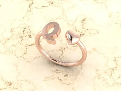 Alphabet Jewelry with Heart Ring Q 3D print model