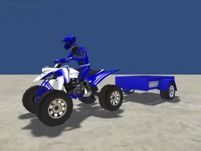 LowPolyQuadBikeWithTrailerandRider 1 yamaha atv game Low-poly 3D model