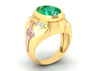Luxury Emerald Diamond Men Ring with Sword Design 405 3D print model