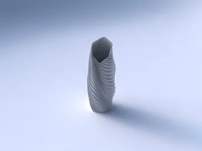 Vase twisted bent hexagon with wavy extruded lines 3 3D print model