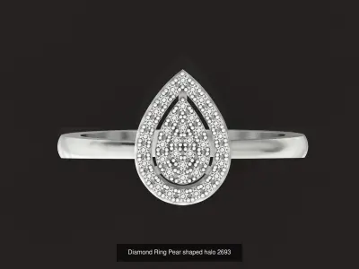 Diamond set Ring  and pendant Pear shaped halo 2693 3D Model Pack