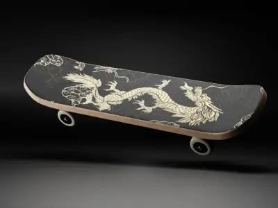 Skateboard with dragon 3D model