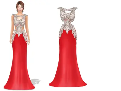 Luxury Rhinestone Satin Prom Wedding Dress Low-poly 3D model