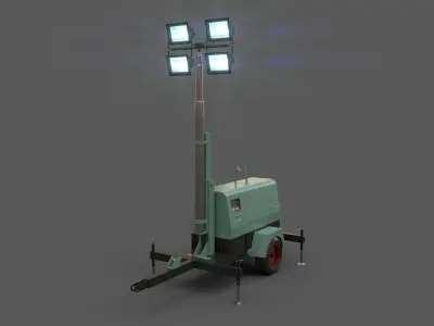 PBR Mobile Light Tower Generator B - Green Light  Low-poly 3D model