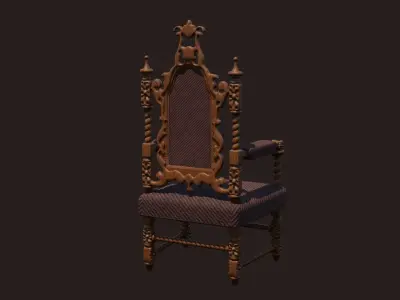 Renaissance Style HighBacked Chair model Low-poly 3D model