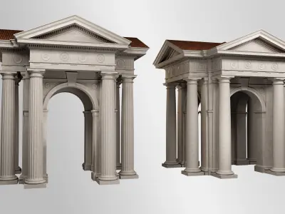 Arched portico in Doric Denticulated column order gazebo 3D model