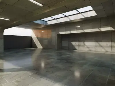 Daylight Concrete Atrium Scene - Architectural Background - V3U1 Low-poly 3D model