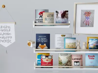 Decorative Set book shelf with books Low-poly 3D model
