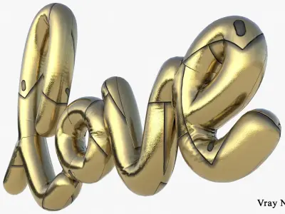 Love Gold Decoration Written Low-poly 3D model
