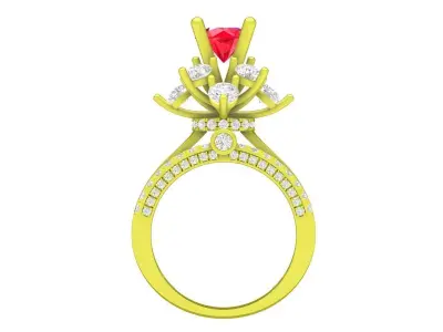 Luxury Ruby Crown Halo Diamond Ring for Women  4084 3D print model