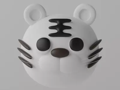 Cartoon Cute White Tiger Head 3D model