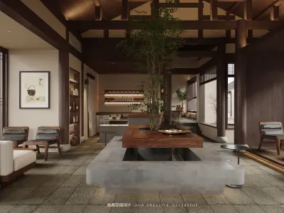 Elegant New Chinese Style Coffee Shop 3D Model and CAD Drawings 3D model