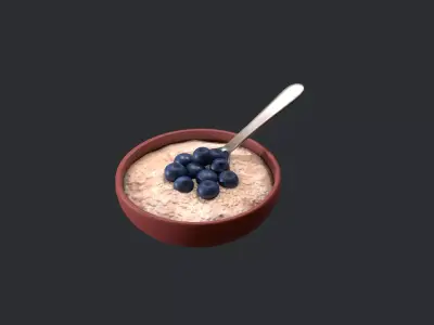 Porridge with Blueberries Low-poly 3D model