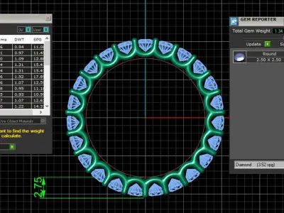 U Shaped Eternity Ring 2 point 5 mm stone size swiss 9 and EU49 3D print model