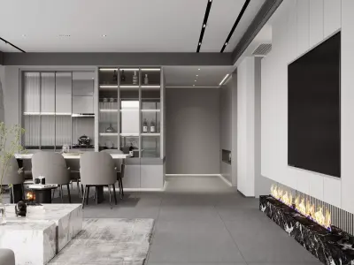 Modern living room dining room interior scenes 584 3D model