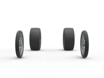 Wheel set of Vintage Front engine dragster V3 Scale 1 to 25 3D print model