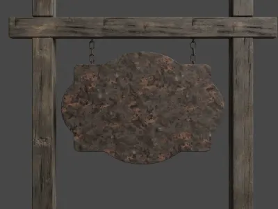 Old Wooden Medieval Tavern Signboard Low-poly 3D model