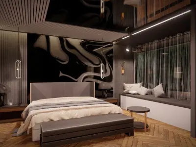 Luxury Bedroom Interior With Balcony Garden  3D model