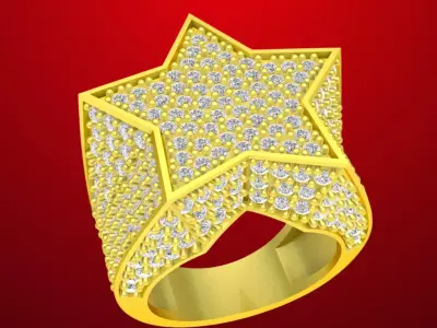 Luxury Pave Diamond Star Ring 3D Model 4059  3D print model