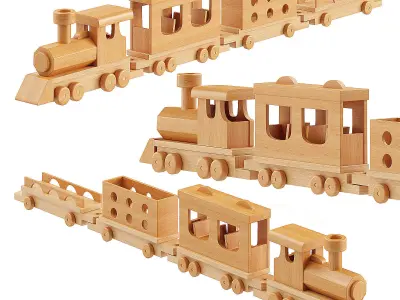  TRAIN LOCOMOTIVE AND CARS 3D model