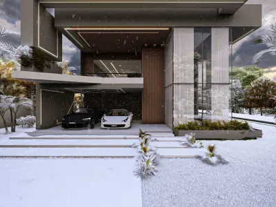 Modern Luxury Villa Fully Designed Exterior and Interior Scene Low-poly 3D model