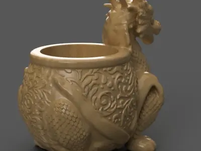 dragon planter - vase - garden urn - candy dish -candle holder 1 3D print model