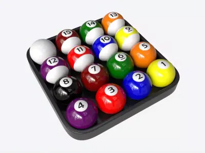 Billiard Pool Ball Set with Tray 3D model