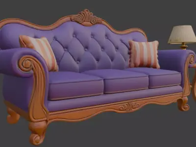 Disney style Cartoon Sofa Set with Side lamp 3D model