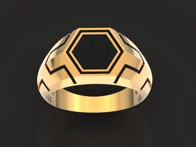 Hexagonal Black Onyx Man Ring 1130 3D print model