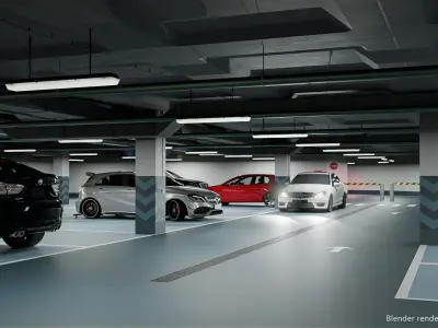 Low poly modular parking Low-poly 3D model