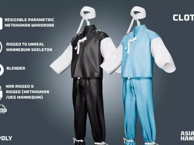 asian hanbok - clothyfic outfit Low-poly 3D model