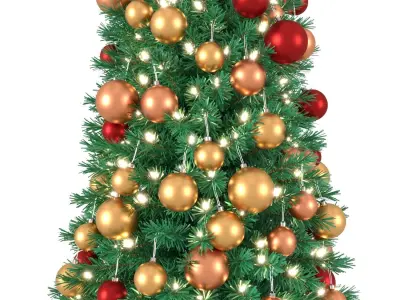 Christmas Tree 6 feet with Balls and Lights 3D model