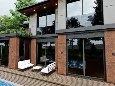 Modern Villa 3D Model with Textures and Lumion File Free 3D model