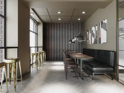 Restaurant interior design  Low-poly 3D model