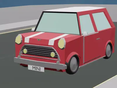 stylized classic hatchback inspired by Mini Cooper Low-poly 3D model