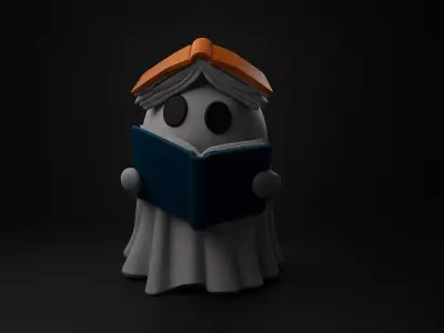 Cute Book Ghost Figurine Adorable Spooky Ghost with Open Book  3D print model