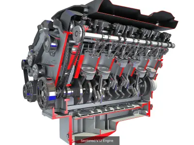 V12 Engine with Cutaway 3D Model Collection