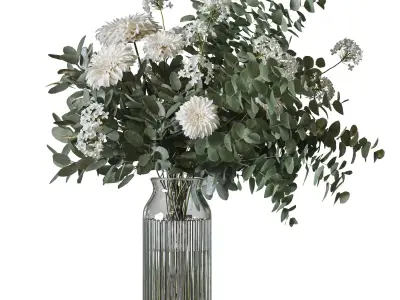 Flower Set 095 Eucalyptus dahlia 3D model