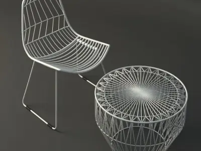 White Wire table and Chair 3D model
