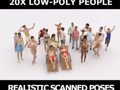 20x 3D PEOPLE LOW POLY SPORT SPORTS BEACH SUMMER PEOPLE CROWDS Low-poly 3D model